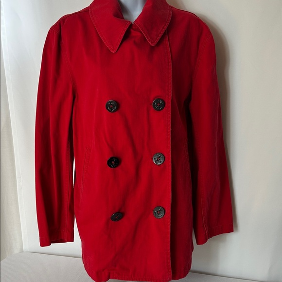 Ralph Lauren Woman’s Size Large Red Double Breasted Denim Pea Coat - Picture 4 of 12